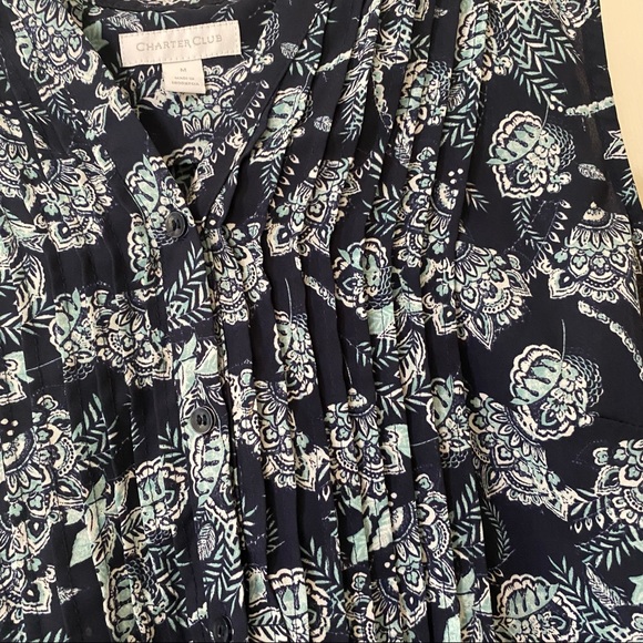 Charter Club Short Sleeve Blouse Medium Size Color Blue & White - Picture 3 of 5